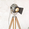 Bardwell McAlister 1950s Hollywood Keg Light Floor Lamp | Fresnel Lens | Barndoors | Vintage Tripod | Rewired E27 | Film Studio Spotlight