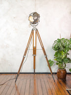 Bardwell McAlister 1950s Hollywood Keg Light Floor Lamp | Fresnel Lens | Barndoors | Vintage Tripod | Rewired E27 | Film Studio Spotlight