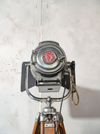 Bardwell McAlister 1950s Hollywood Keg Light Floor Lamp | Fresnel Lens | Barndoors | Vintage Tripod | Rewired E27 | Film Studio Spotlight