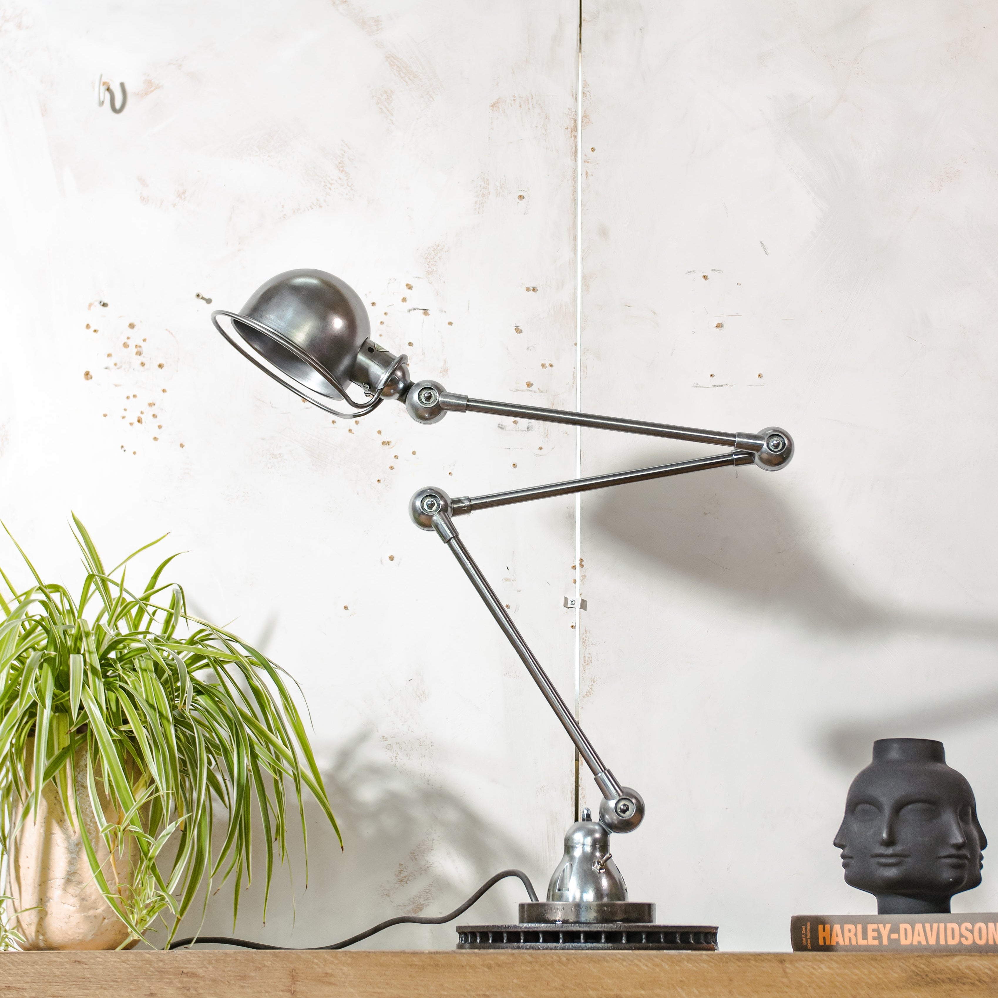 Vintage Jieldé 3 Arm Workshop Lamp on Brake Disc | 1950s French Designer Desk Lamp | Polished | Rewired | Jean-Louis Domecq | Loft Light