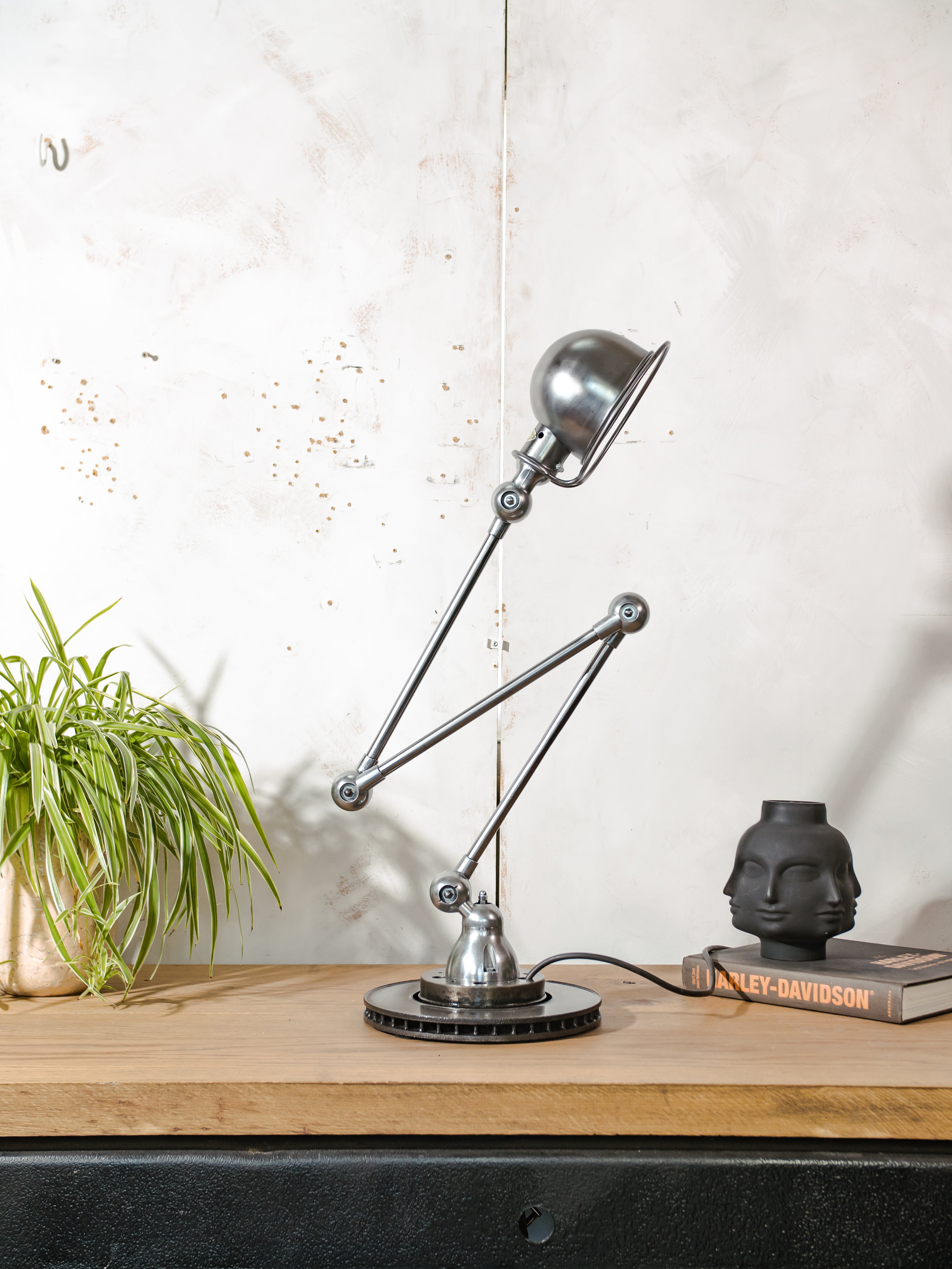 Vintage Jieldé 3 Arm Workshop Lamp on Brake Disc | 1950s French Designer Desk Lamp | Polished | Rewired | Jean-Louis Domecq | Loft Light