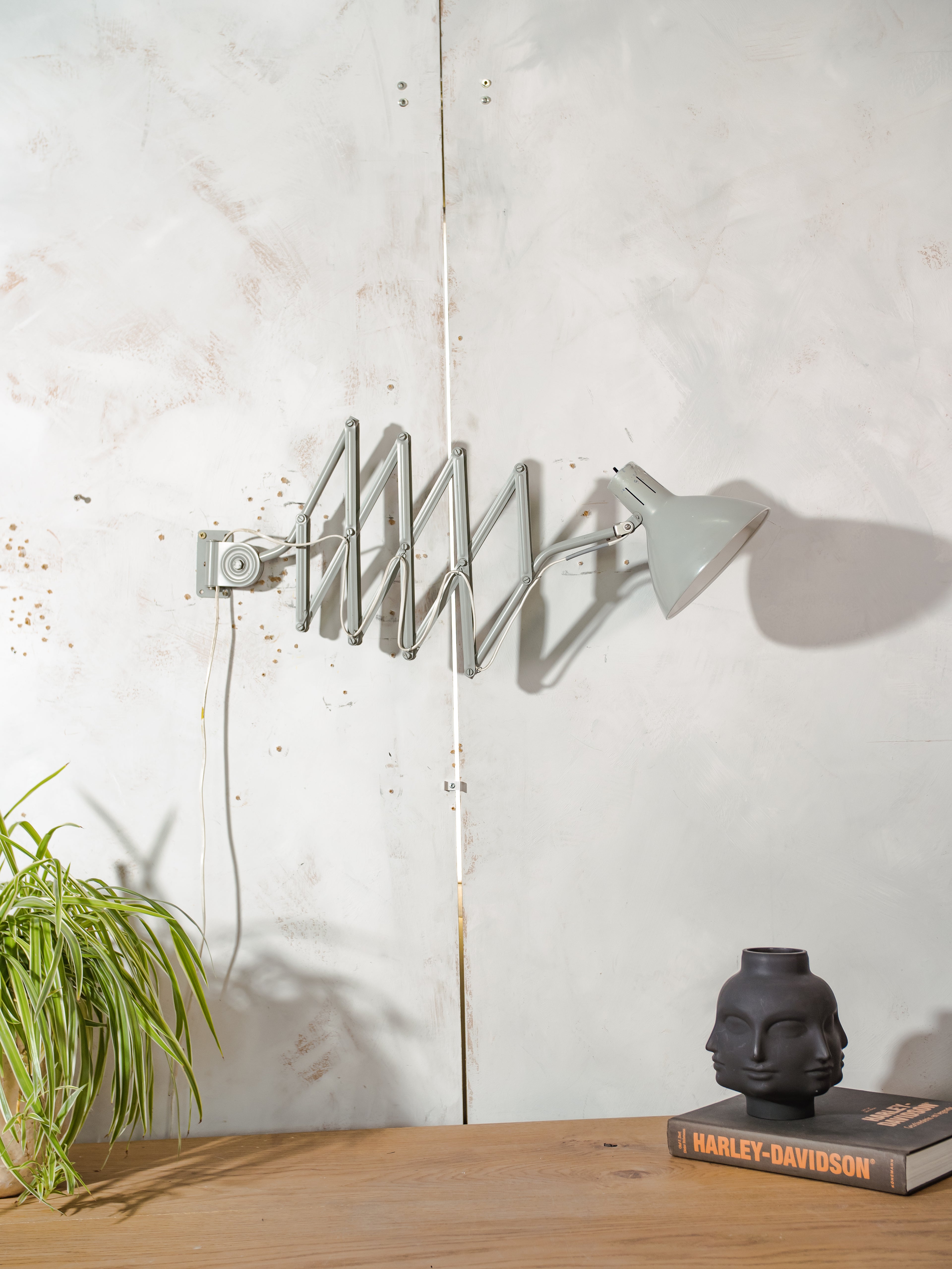 Vintage 1960s gray Hala Zeist Scissor Lamp, Model 110, Accordion Sconce