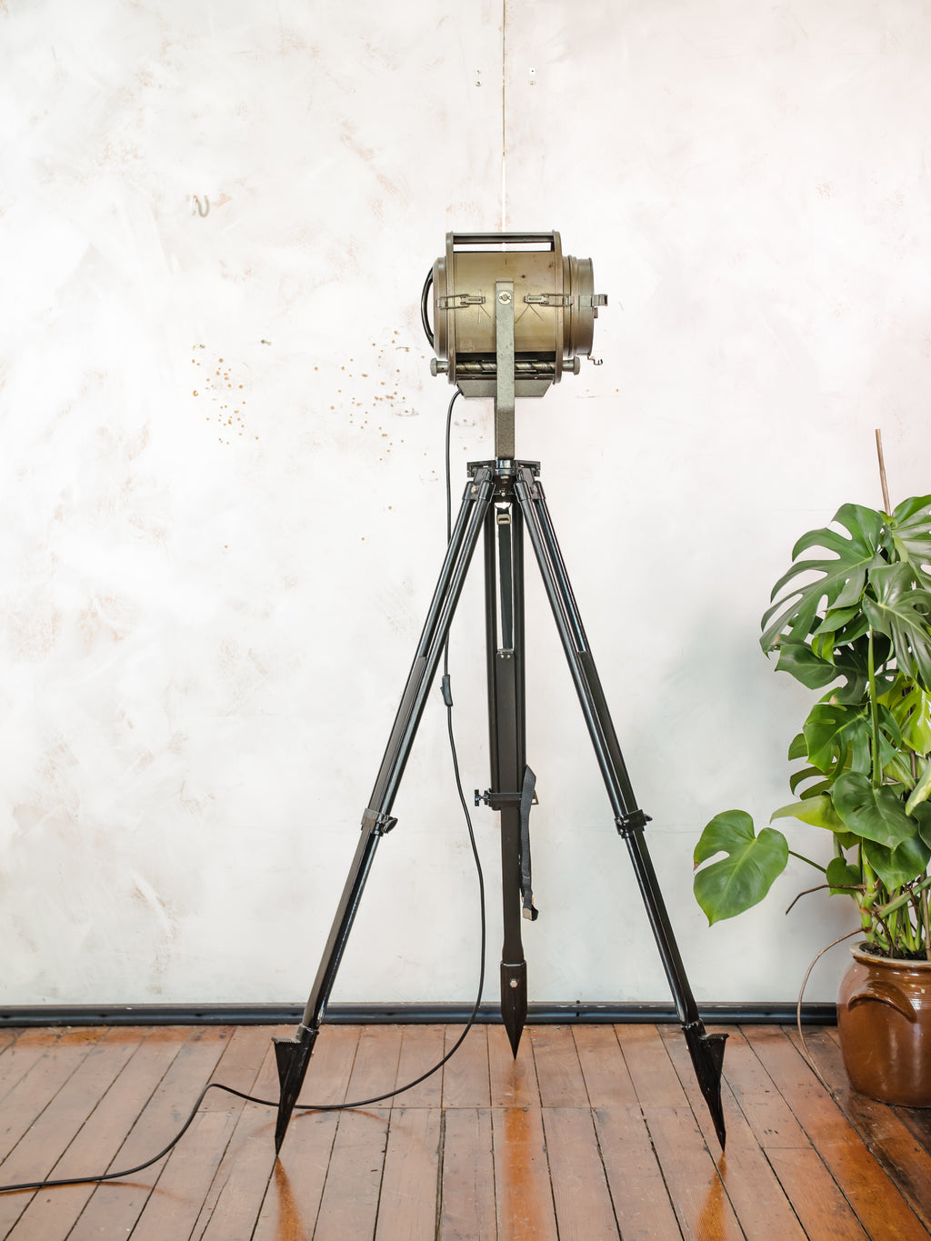 Vintage 1960s ADB Belgium Theater Spotlight Floor Lamp | Industrial Tripod Stage Light | Rewired E27 | Flood & Spot | Loft Lighting Decor