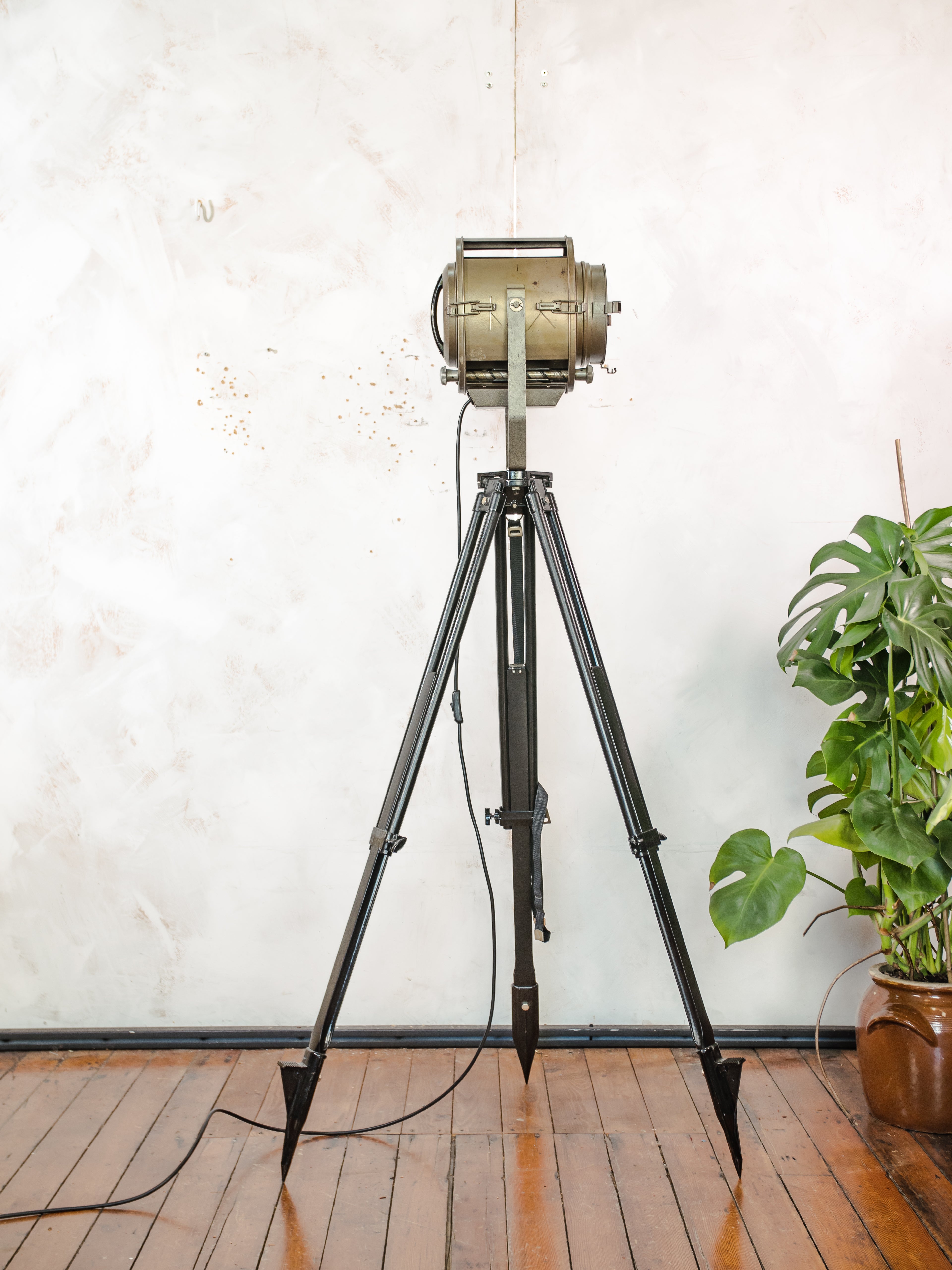 Vintage 1960s ADB Belgium Theater Spotlight Floor Lamp | Industrial Tripod Stage Light | Rewired E27 | Flood & Spot | Loft Lighting Decor