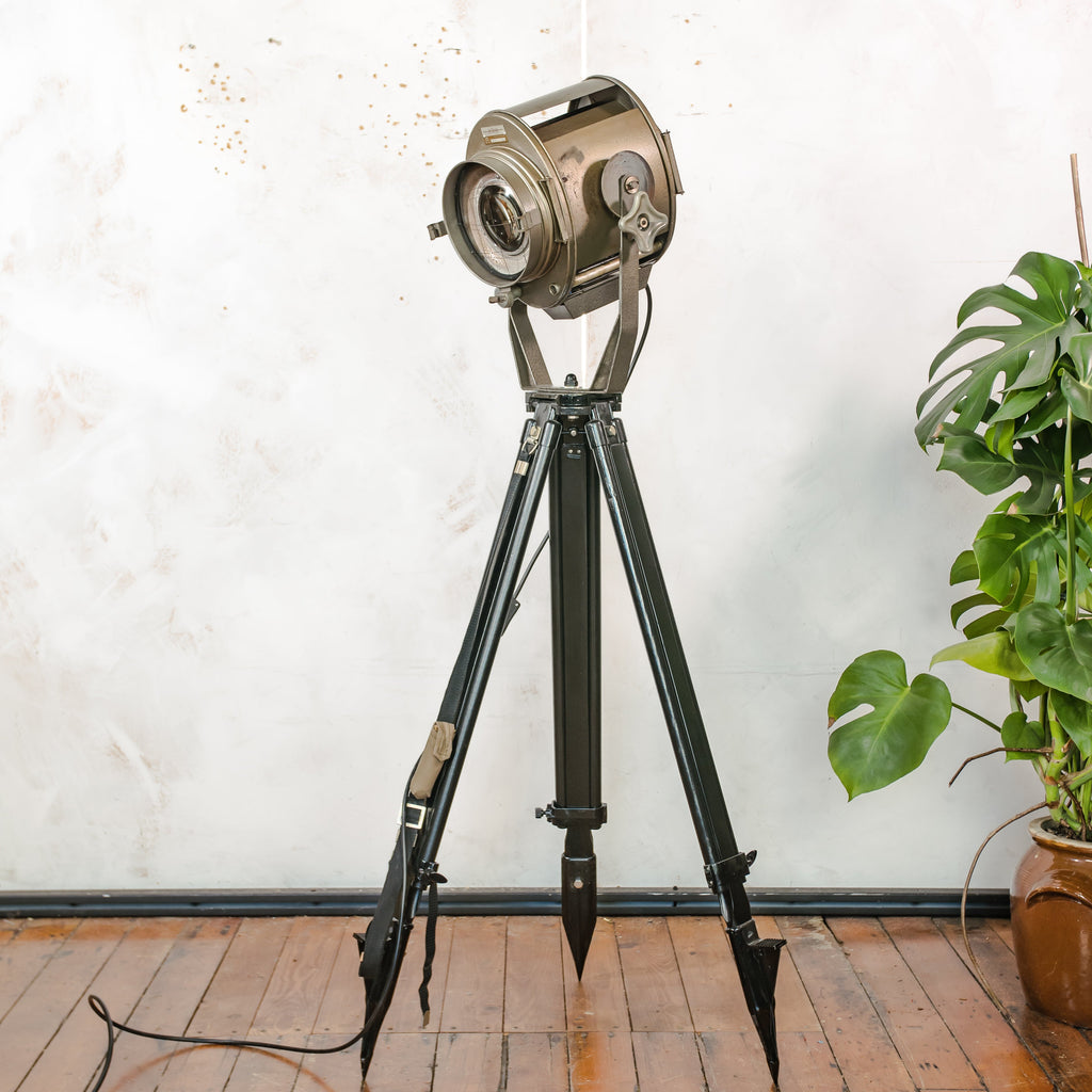 Vintage 1960s ADB Belgium Theater Spotlight Floor Lamp | Industrial Tripod Stage Light | Rewired E27 | Flood & Spot | Loft Lighting Decor