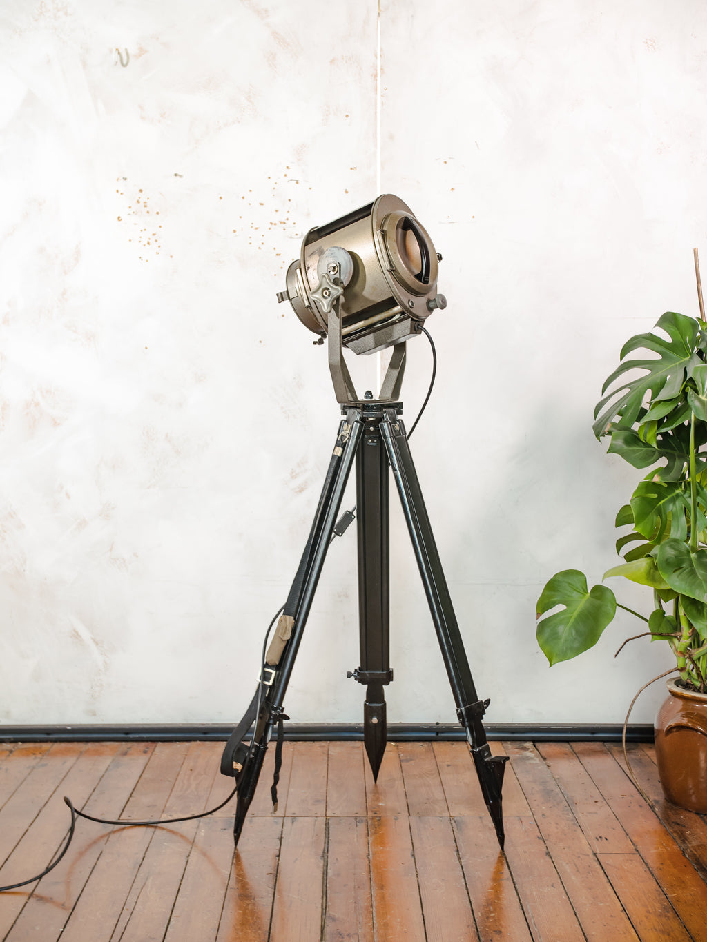 Vintage 1960s ADB Belgium Theater Spotlight Floor Lamp | Industrial Tripod Stage Light | Rewired E27 | Flood & Spot | Loft Lighting Decor
