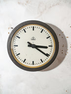 1930s Small Station Clock by Siemens, Ø30 CM, Satin Black Industrial Factory Clock, Converted to Quartz mechanism