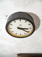 1930s Small Station Clock by Siemens, Ø30 CM, Satin Black Industrial Factory Clock, Converted to Quartz mechanism