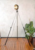 Vintage Military Spotlight Floor Lamp on original Tripod | Bosch Eisemann Industrial Searchlight | Industrial Loft Lighting