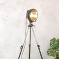 Vintage Military Spotlight Floor Lamp on original Tripod | Bosch Eisemann Industrial Searchlight | Industrial Loft Lighting