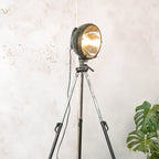 Vintage Military Spotlight Floor Lamp on original Tripod | Bosch Eisemann Industrial Searchlight | Industrial Loft Lighting