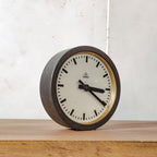 1930s Small Station Clock by Siemens, Ø30 CM, Satin Black Industrial Factory Clock, Converted to Quartz mechanism