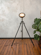 Upcycled spotlight lamp, HELLA rally geïnspireerde statief vloerlamp, industriële verlichting uit de jaren 50