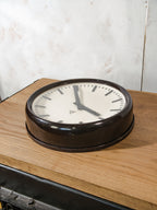 Large Vintage Industrial Wall Clock by Pragotron | 1960s Station Timekeeper, Bakelite dark brown body, 50Ø