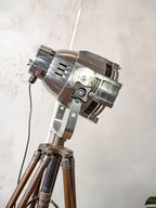 Industrial Theater Floor Lamp | Upcycled Studio Light | Chrome Stagelight on adjustable Wooden Tripod