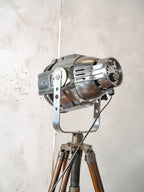 Industrial Theater Floor Lamp | Upcycled Studio Light | Chrome Stagelight on adjustable Wooden Tripod