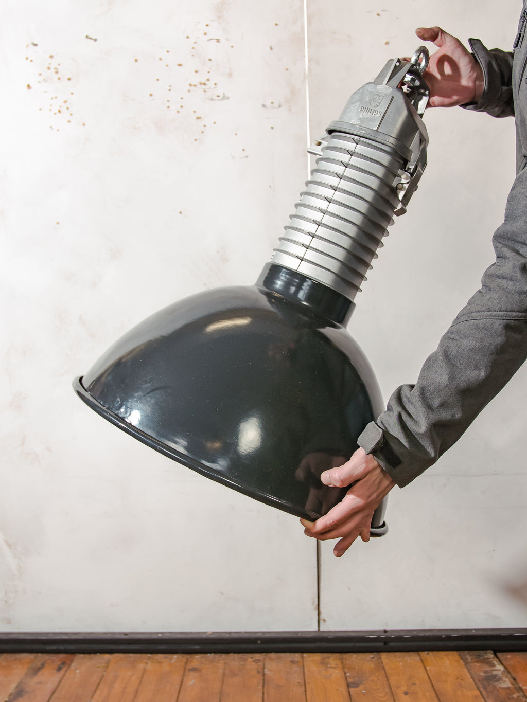 Industrial Black Enamel Pendant Light 1950s, Vintage Philips HDK 250, Large Factory Lamp, Kitchen Hanging Barn lighting
