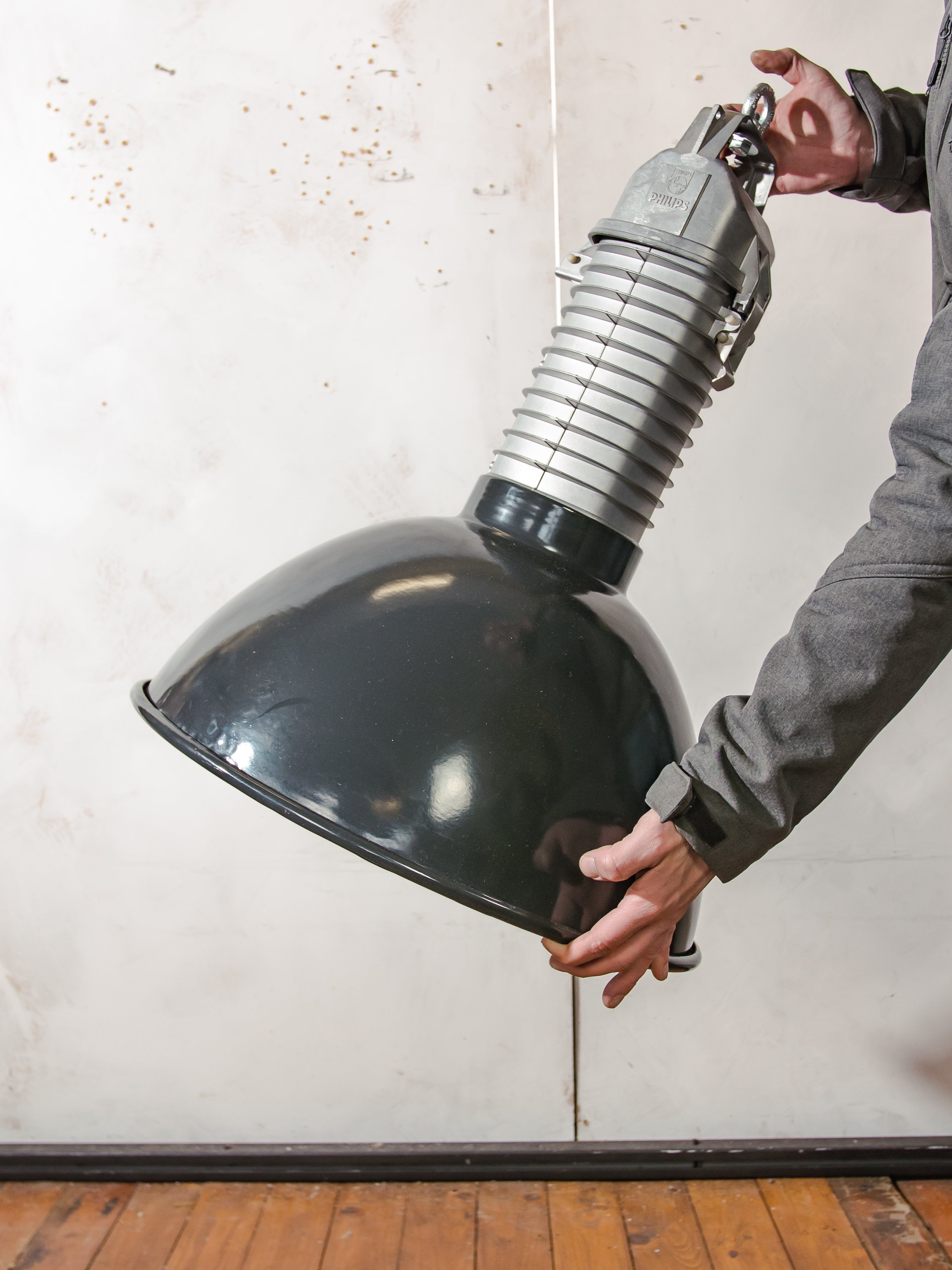 Industrial Black Enamel Pendant Light 1950s, Vintage Philips HDK 250, Large Factory Lamp, Kitchen Hanging Barn lighting
