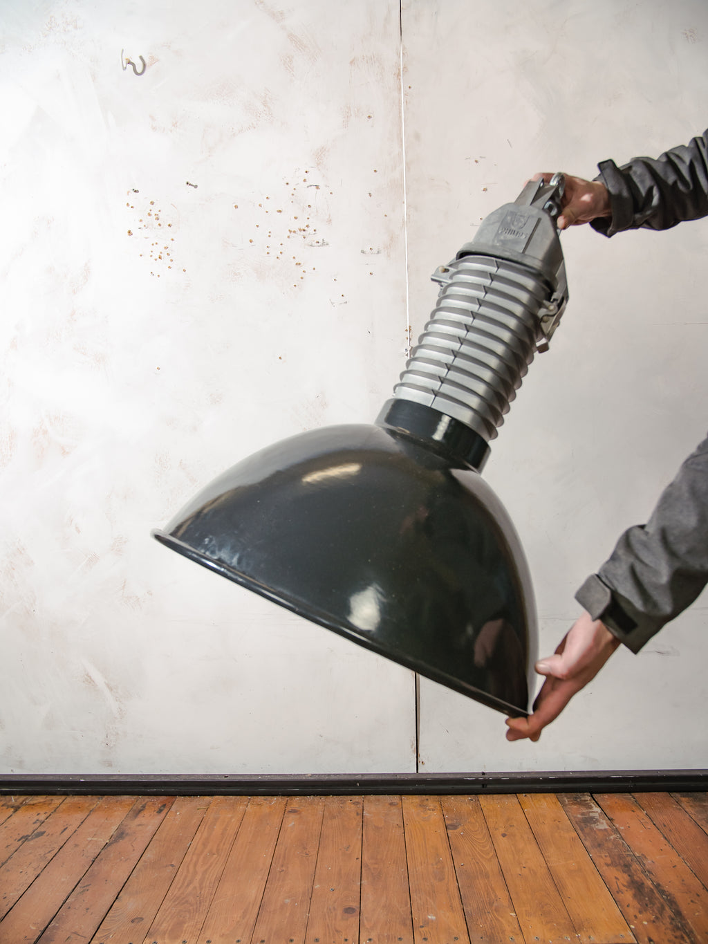 Industrial Black Enamel Pendant Light 1950s, Vintage Philips HDK 250, Large Factory Lamp, Kitchen Hanging Barn lighting