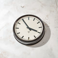 Large Vintage Industrial Wall Clock by Pragotron | 1960s Station Timekeeper, Bakelite dark brown body, 50Ø