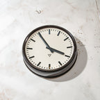 Large Vintage Industrial Wall Clock by Pragotron | 1960s Station Timekeeper, Bakelite dark brown body, 50Ø