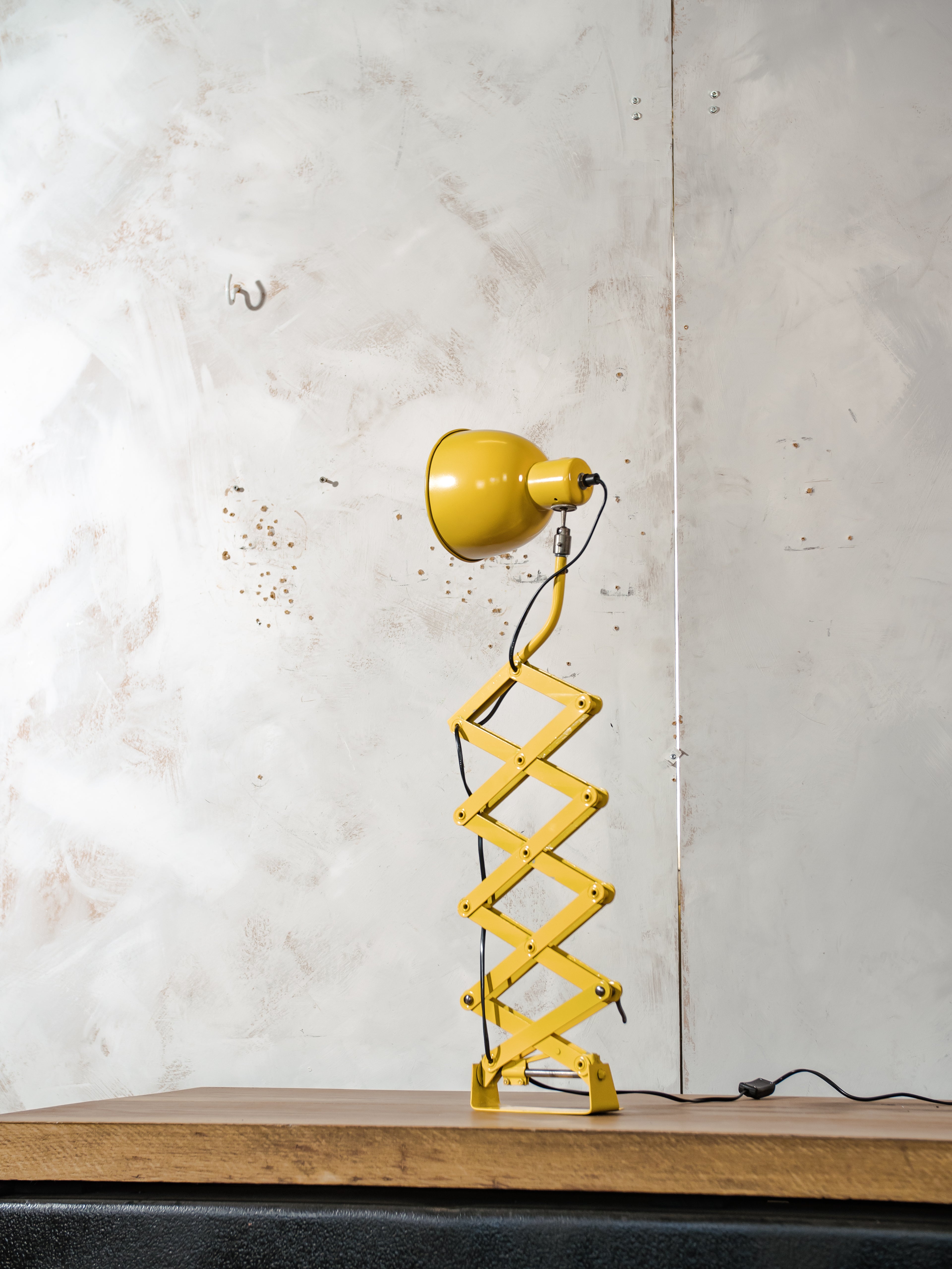 Vintage Yellow SIS Scissor Wall Lamp, 1960s Industrial Accordion Light, Workshop Wall Light, Retro Industrial Lighting