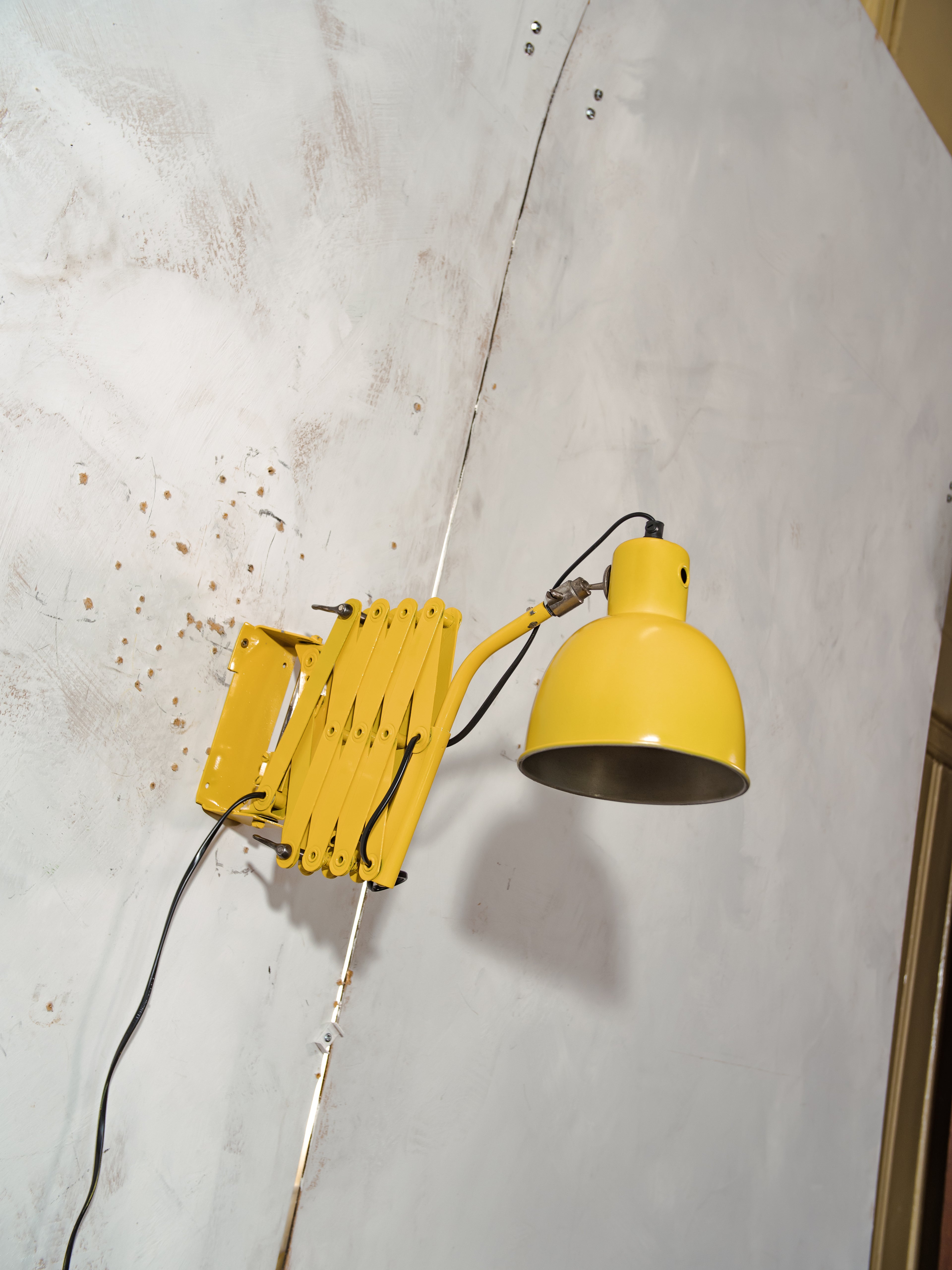 Vintage Yellow SIS Scissor Wall Lamp, 1960s Industrial Accordion Light, Workshop Wall Light, Retro Industrial Lighting