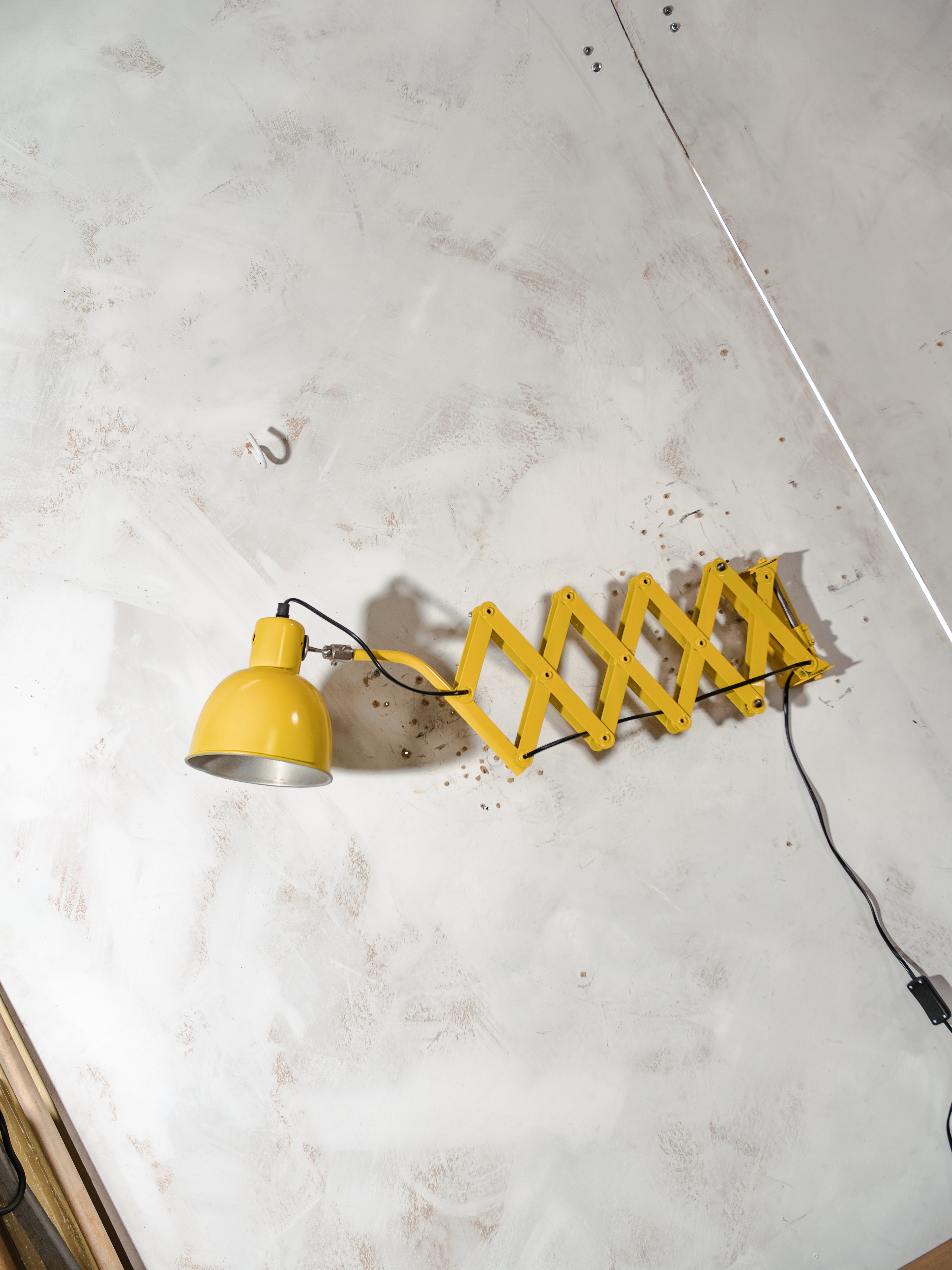 Vintage Yellow SIS Scissor Wall Lamp, 1960s Industrial Accordion Light, Workshop Wall Light, Retro Industrial Lighting