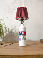 Racing Nitrous Oxide NOS & NX Express bureau of tafel lamp met Power luchtfilter lampenkap, wit + blauw gerecyclede brandblusser JDM
