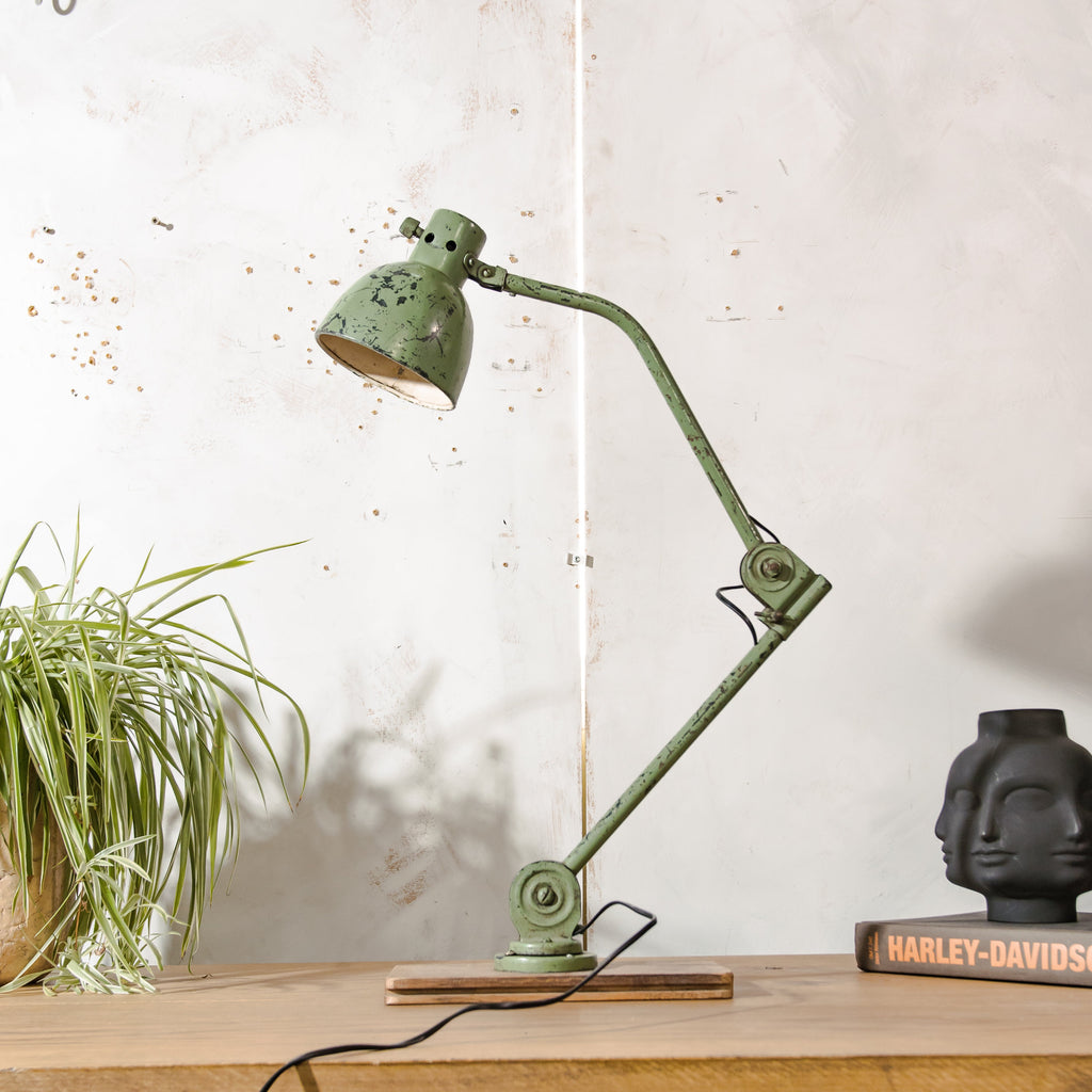 1940s Hala Zeist, Model 122 Swing Arm Lamp, Vintage Industrial Desk Light - Patina Green
