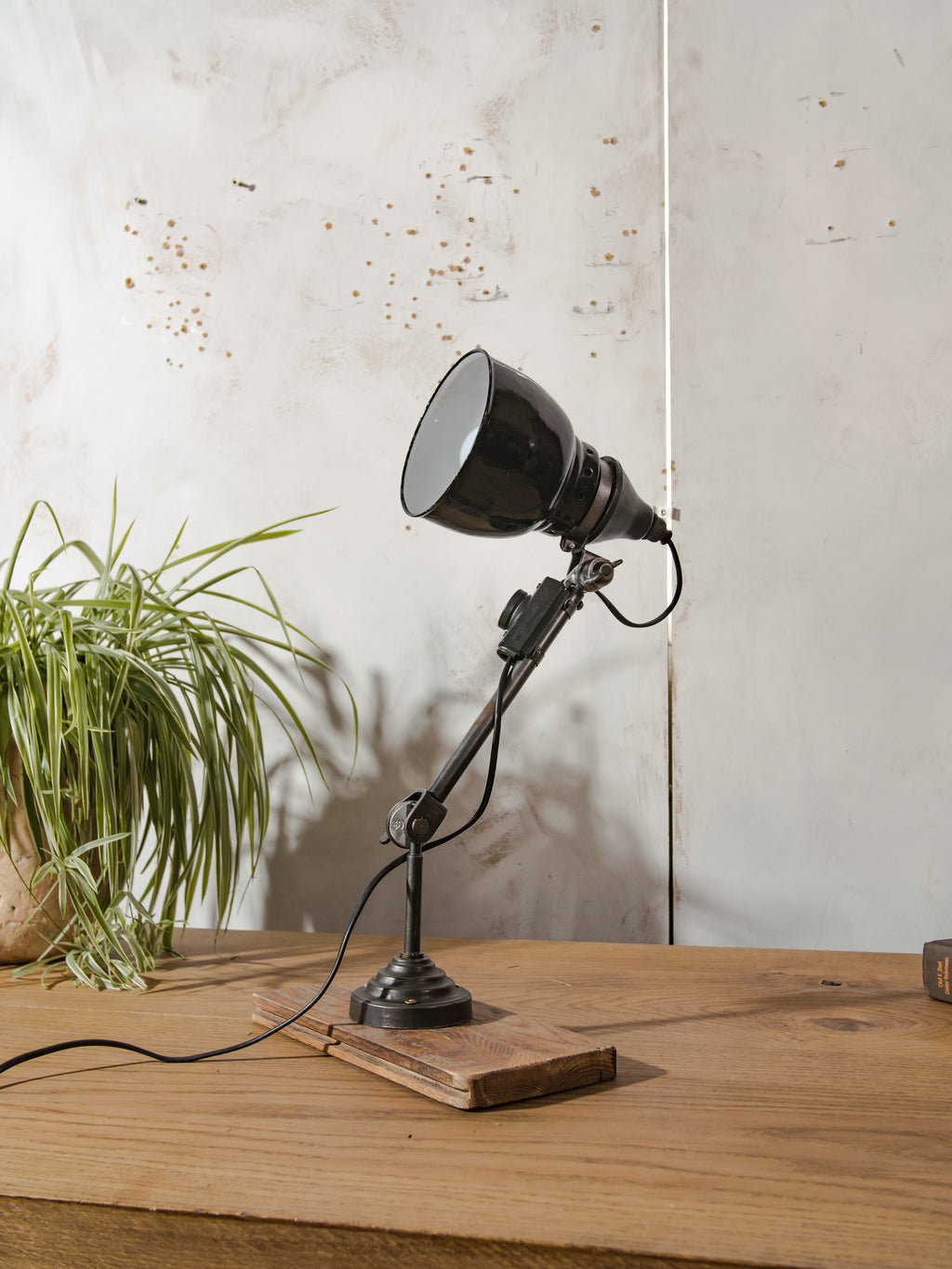 Restored 1920s Rademacher Desk Lamp, Vintage Bauhaus German Enamel shade Task Light