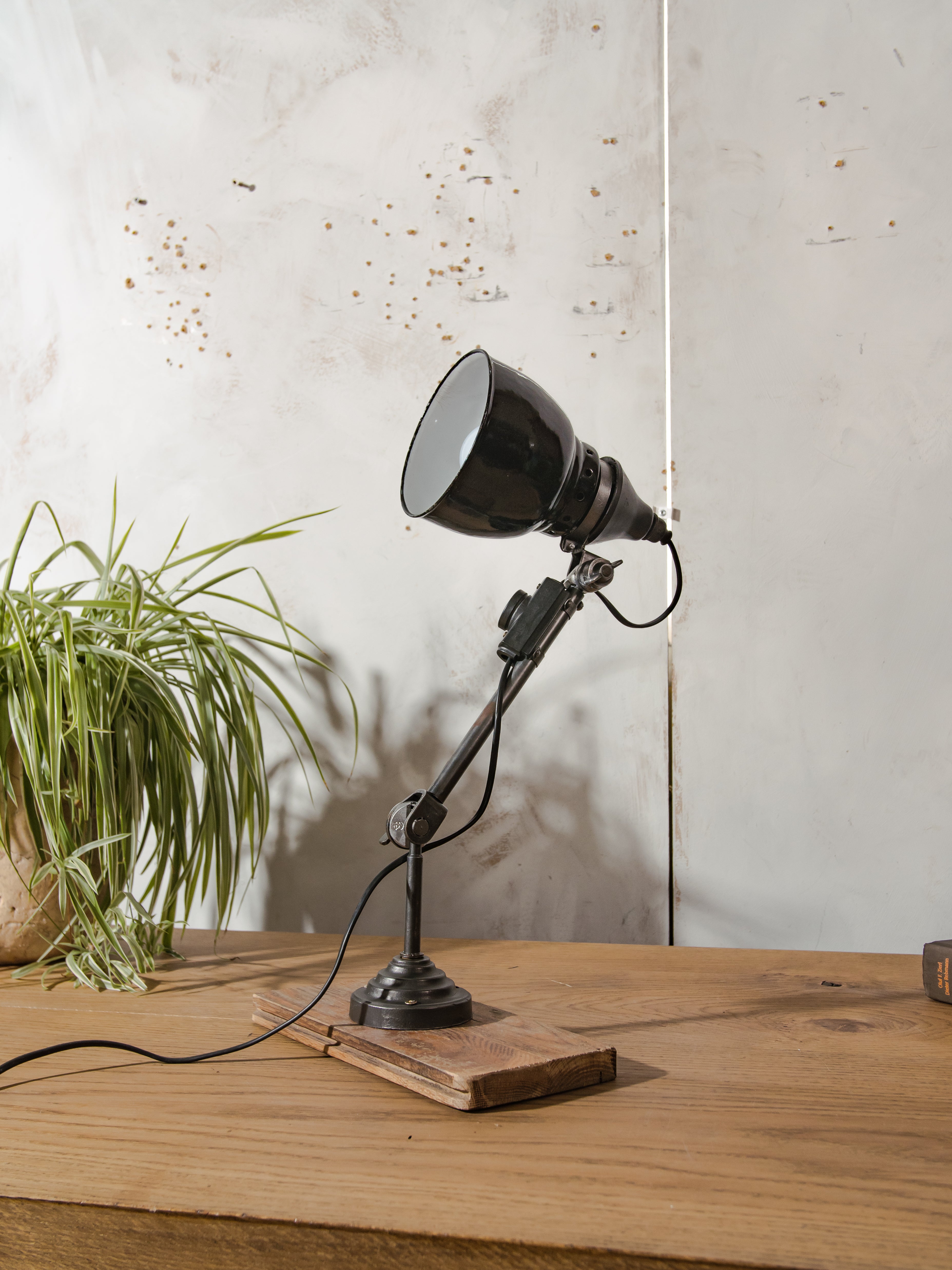 Restored 1920s Rademacher Desk Lamp, Vintage Bauhaus German Enamel shade Task Light