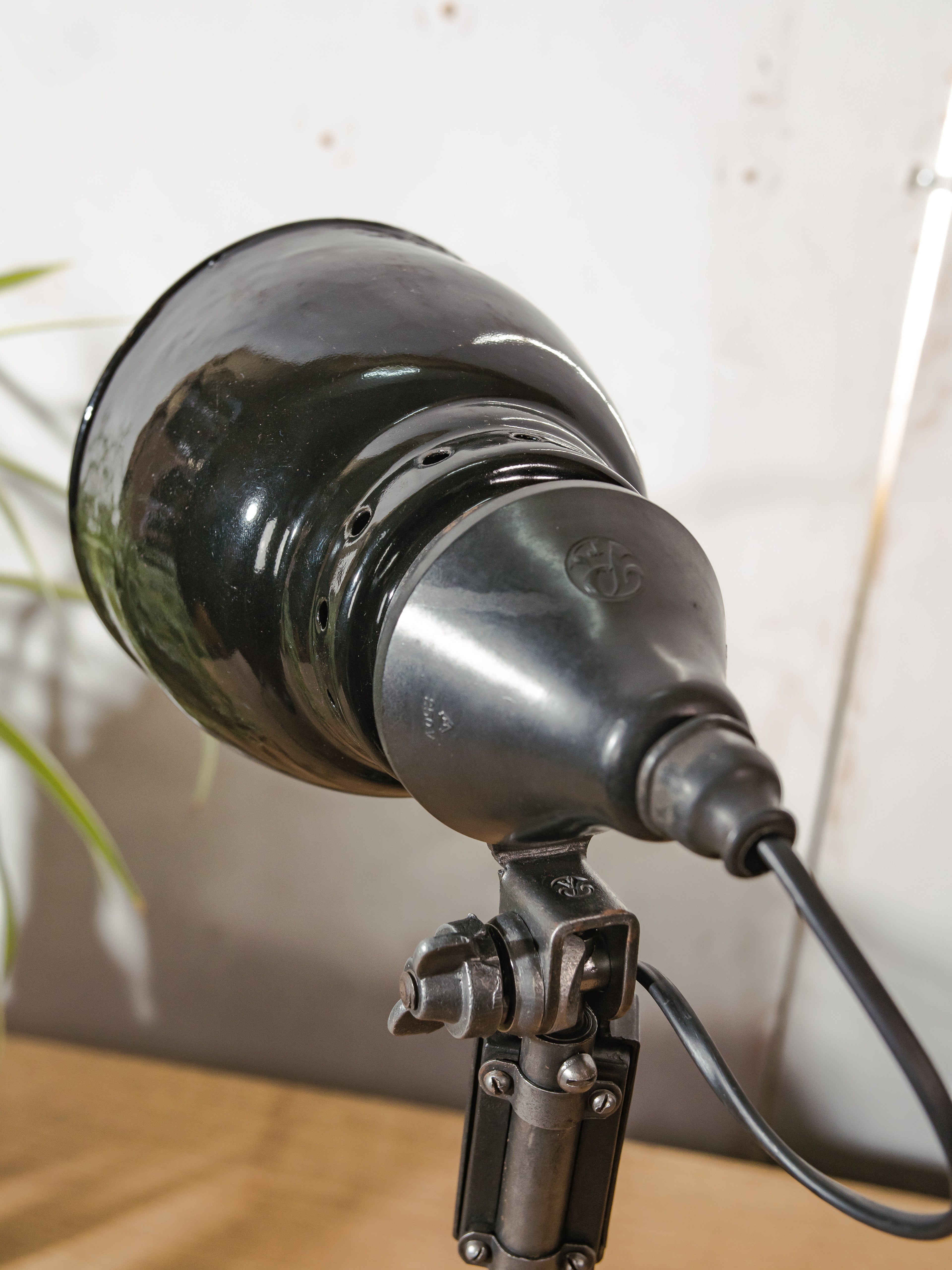 Restored 1920s Rademacher Desk Lamp, Vintage Bauhaus German Enamel shade Task Light