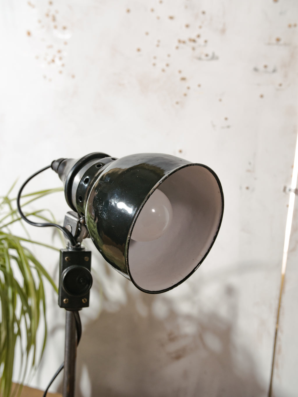 Restored 1920s Rademacher Desk Lamp, Vintage Bauhaus German Enamel shade Task Light
