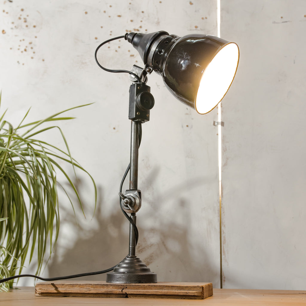 Restored 1920s Rademacher Desk Lamp, Vintage Bauhaus German Enamel shade Task Light