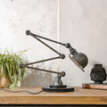 Vintage Jieldé industriële vloerlamp uit de jaren 50 met 4 armen, Frans ontwerp van Jean-Louis Domecq – Originele grijze patina