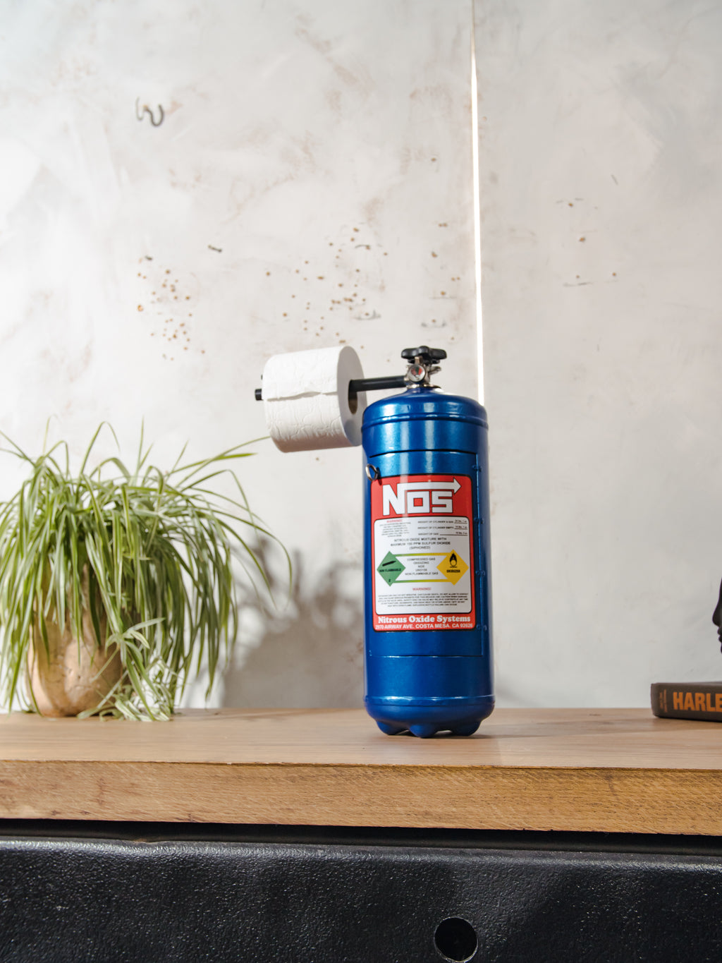 NOS Nitrous Oxide Toilet Paper Holder, Upcycled Fire Extinguisher, Automotive Garage Bathroom Toilet Decor