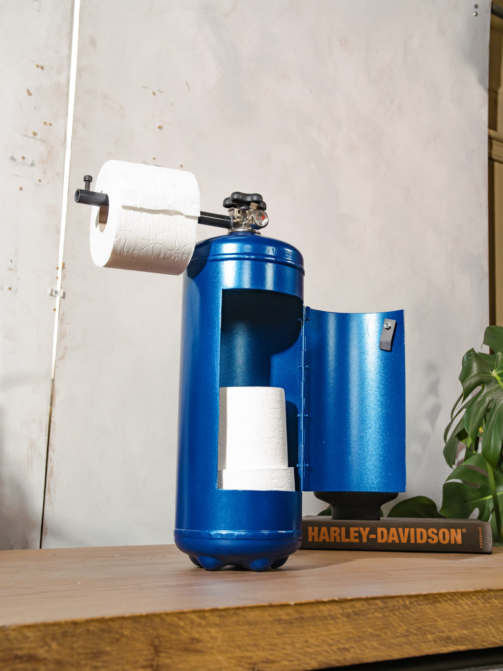 NOS Nitrous Oxide Toilet Paper Holder, Upcycled Fire Extinguisher, Automotive Garage Bathroom Toilet Decor