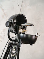 Vloerlamp uit de jaren 60 van Rank Strand, Model Patt 123, satijnzwart, upcycled, met zwart houten statief, design loft decor.