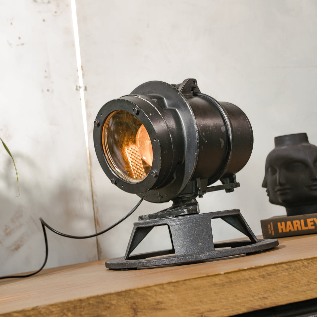 Industrial DDR Railroad Signal Spotlight Desk lamp, Vintage desk Light, Telesig Berlin, Orange Lens