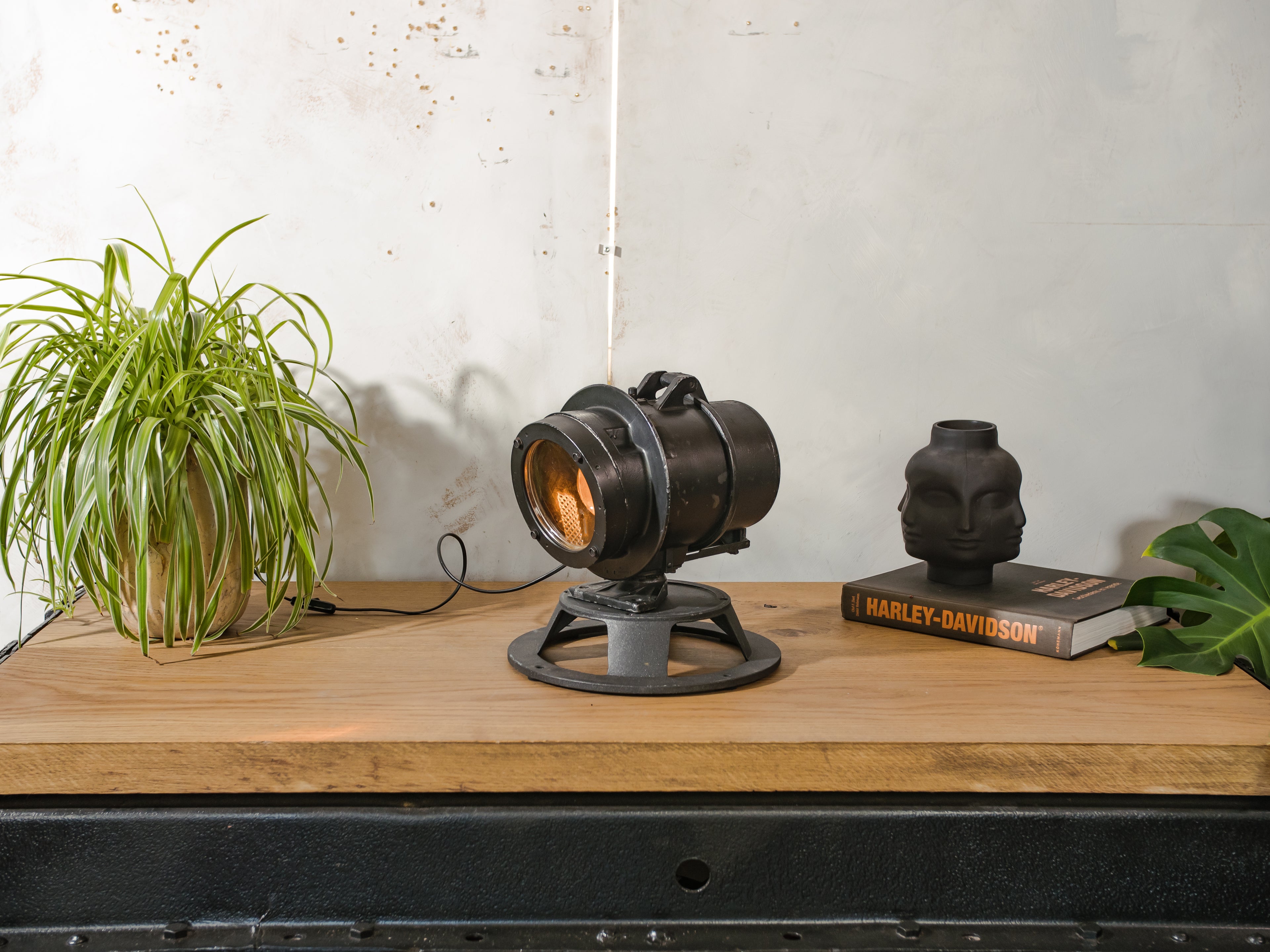 Industrial DDR Railroad Signal Spotlight Desk lamp, Vintage desk Light, Telesig Berlin, Orange Lens