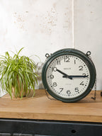 Large Vintage Brillié Drevon Double Sided Station Clock, 48cm French Railway Clock, Industrial Green Clock, Original 30 sec Pulse Movement