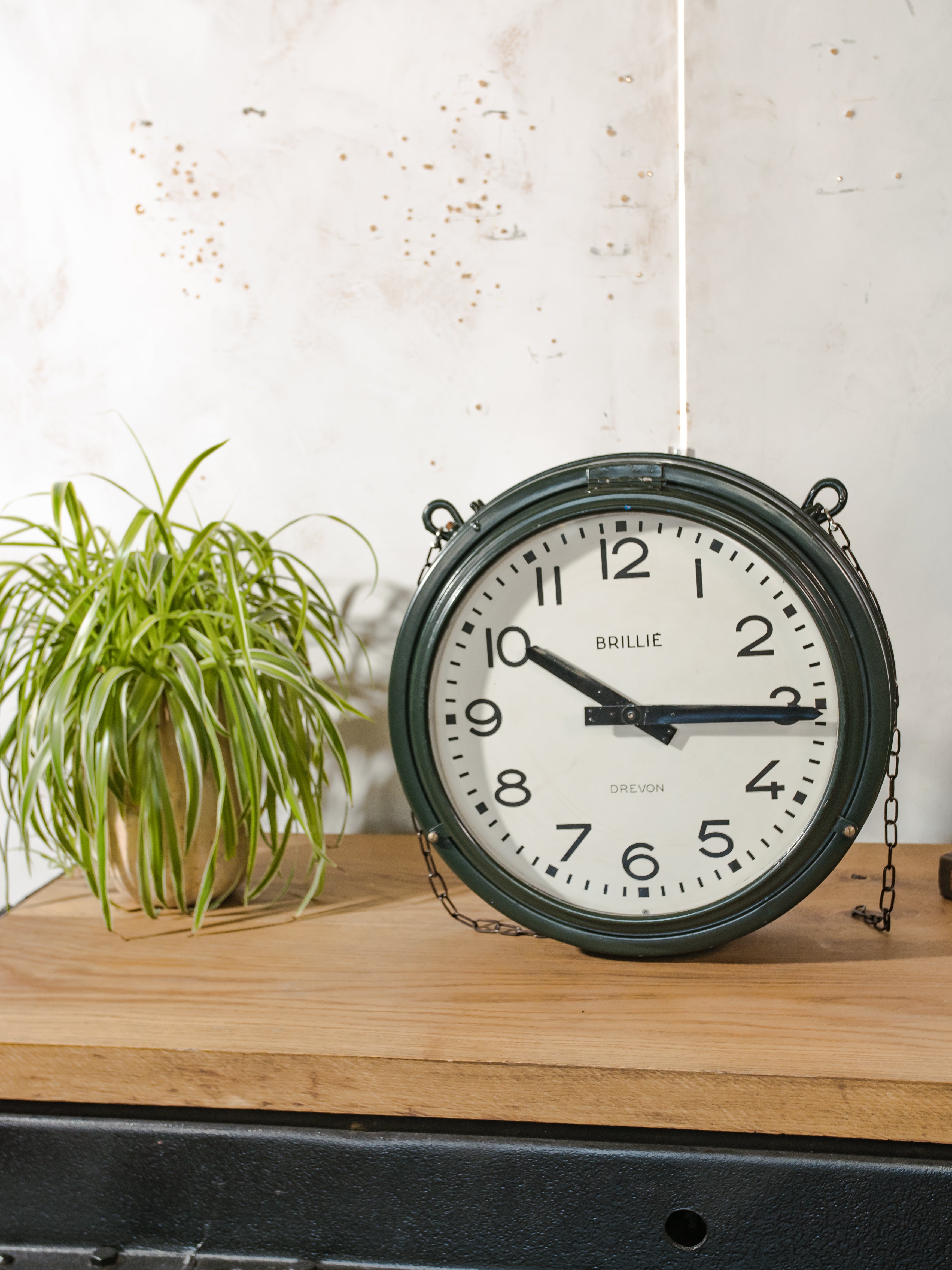 Large Vintage Brillié Drevon Double Sided Station Clock, 48cm French Railway Clock, Industrial Green Clock, Original 30 sec Pulse Movement