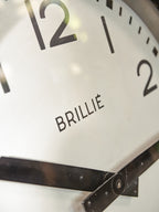 Large Vintage Brillié Drevon Double Sided Station Clock, 48cm French Railway Clock, Industrial Green Clock, Original 30 sec Pulse Movement