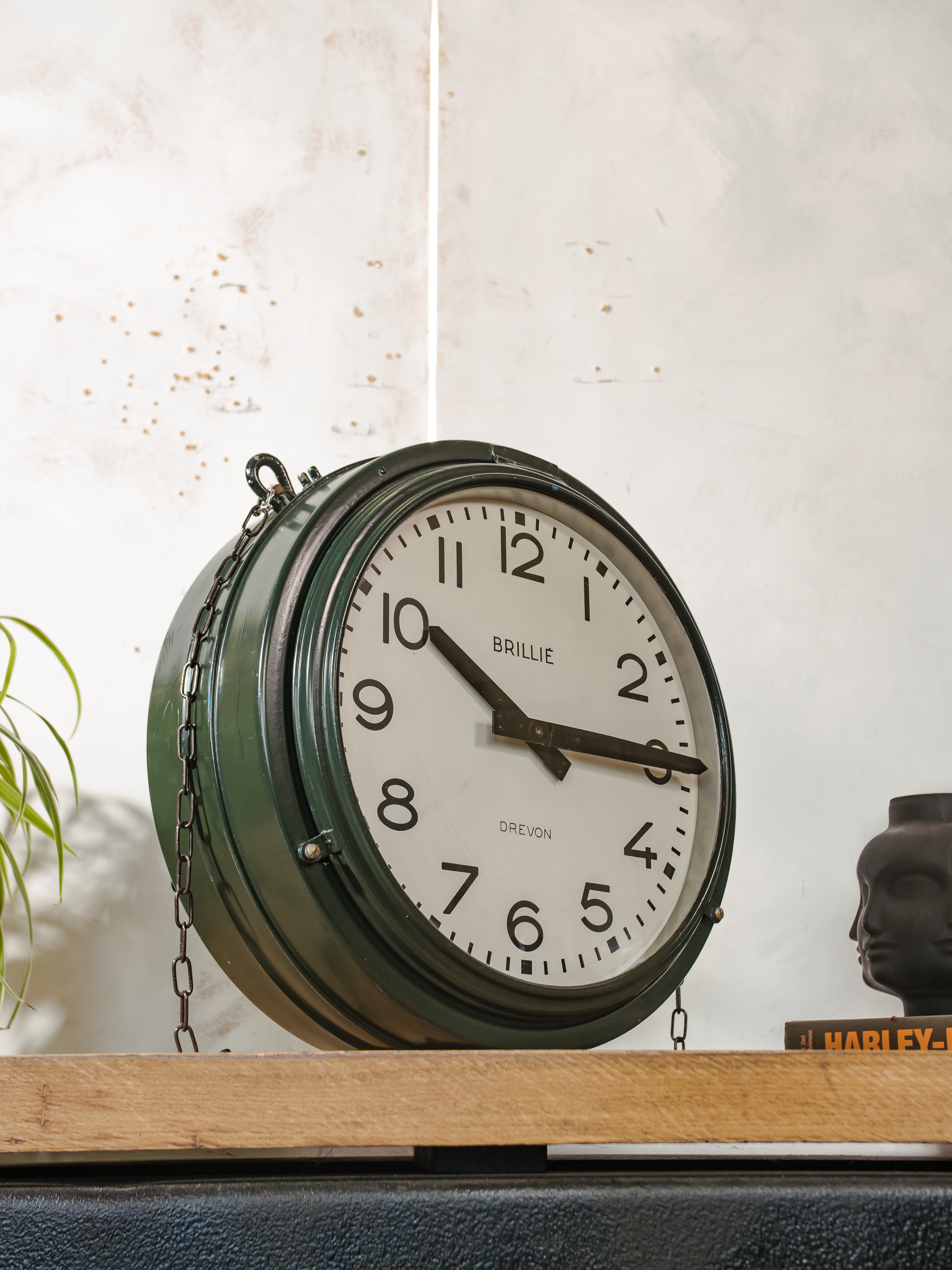 Large Vintage Brillié Drevon Double Sided Station Clock, 48cm French Railway Clock, Industrial Green Clock, Original 30 sec Pulse Movement