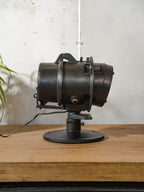 Vintage DDR spoorweg signaal schijnwerper tafellamp, industriële bureaulamp, Telesig Berlin, oranje lens.