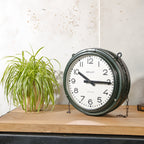 Large Vintage Brillié Drevon Double Sided Station Clock, 48cm French Railway Clock, Industrial Green Clock, Original 30 sec Pulse Movement
