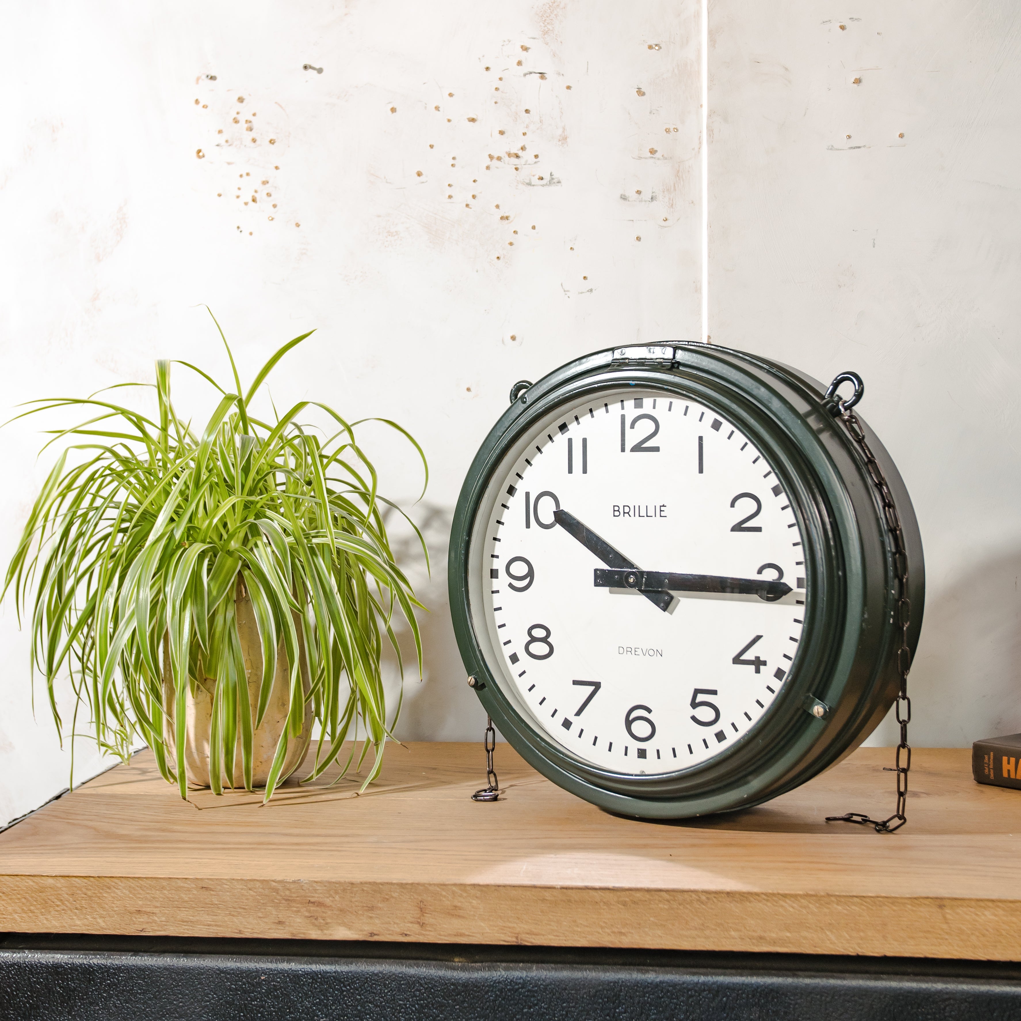 Large Vintage Brillié Drevon Double Sided Station Clock, 48cm French Railway Clock, Industrial Green Clock, Original 30 sec Pulse Movement