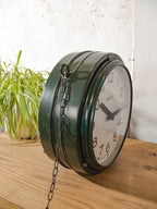 Large Vintage Brillié Drevon Double Sided Station Clock, 48cm French Railway Clock, Industrial Green Clock, Original 30 sec Pulse Movement