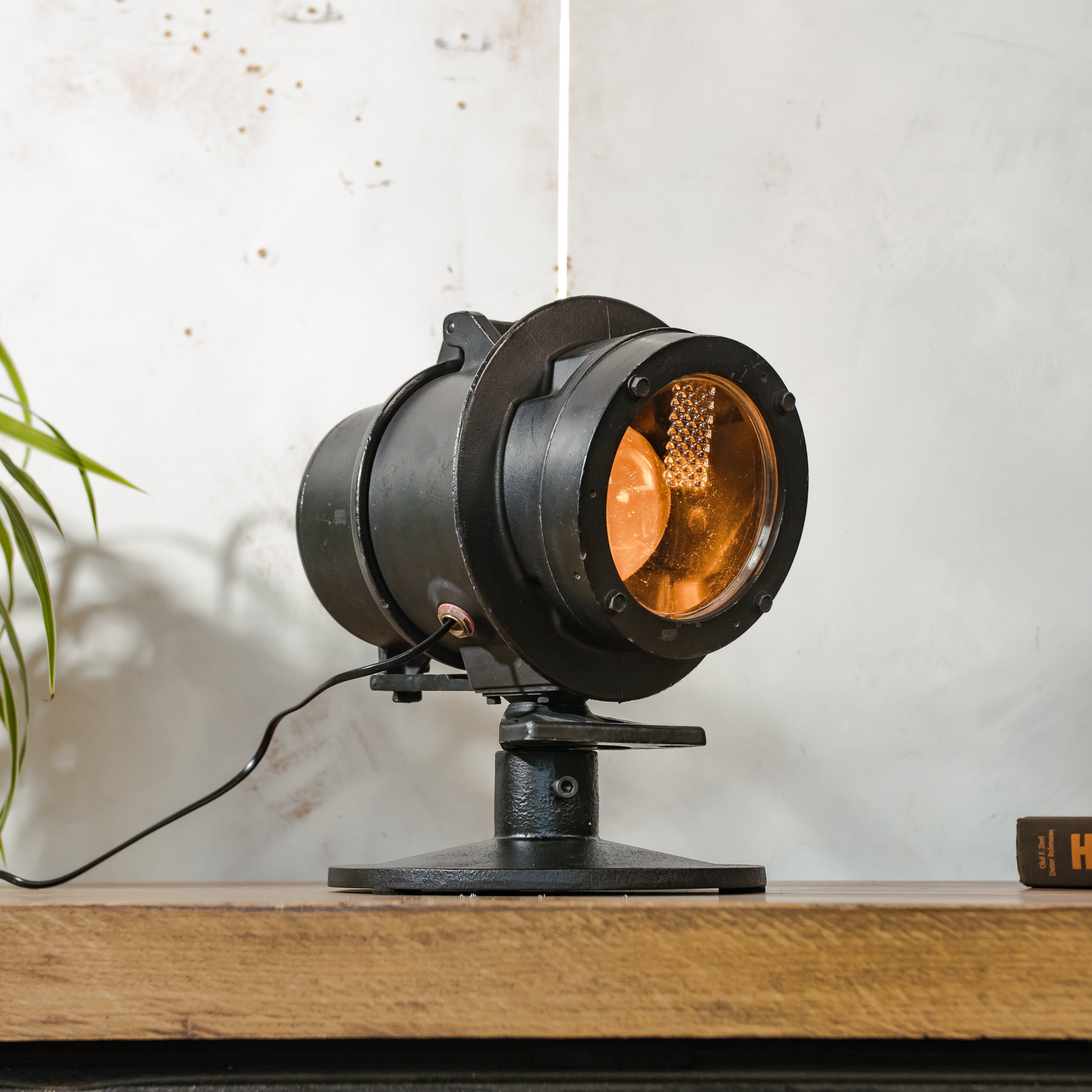 Vintage DDR Railway Signal Spotlight Table lamp, Industrial desk Light, Telesig Berlin, Orange Lens Light